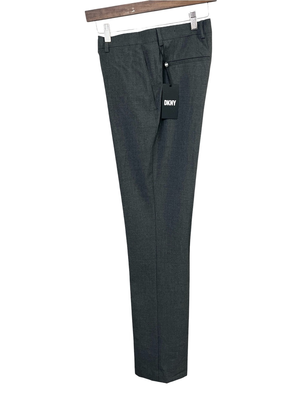 DKNY Men's Dress Pants Flat Front Straight Leg, Stretch, Charcoal Gray, 30Wx32L